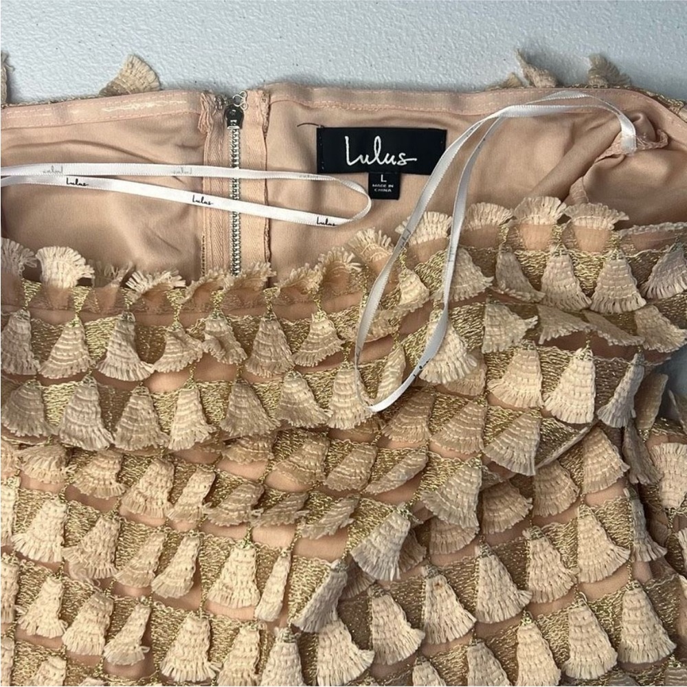 Lulu's Strapless Ruffle Textured Dress in Tan - Picture 8 of 16